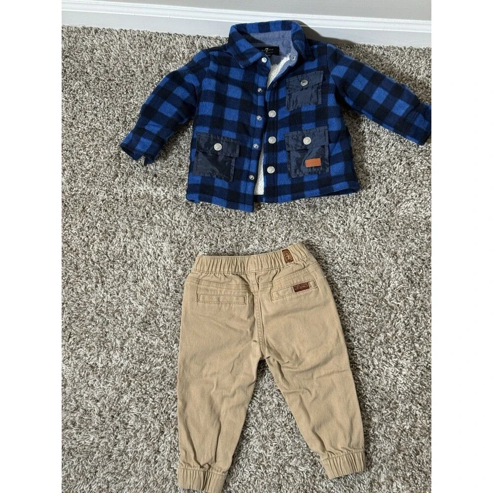 7 For All Mankind Toddler Boys 12M Blue Plaid Jacket Jogger Set7 For All Mankind